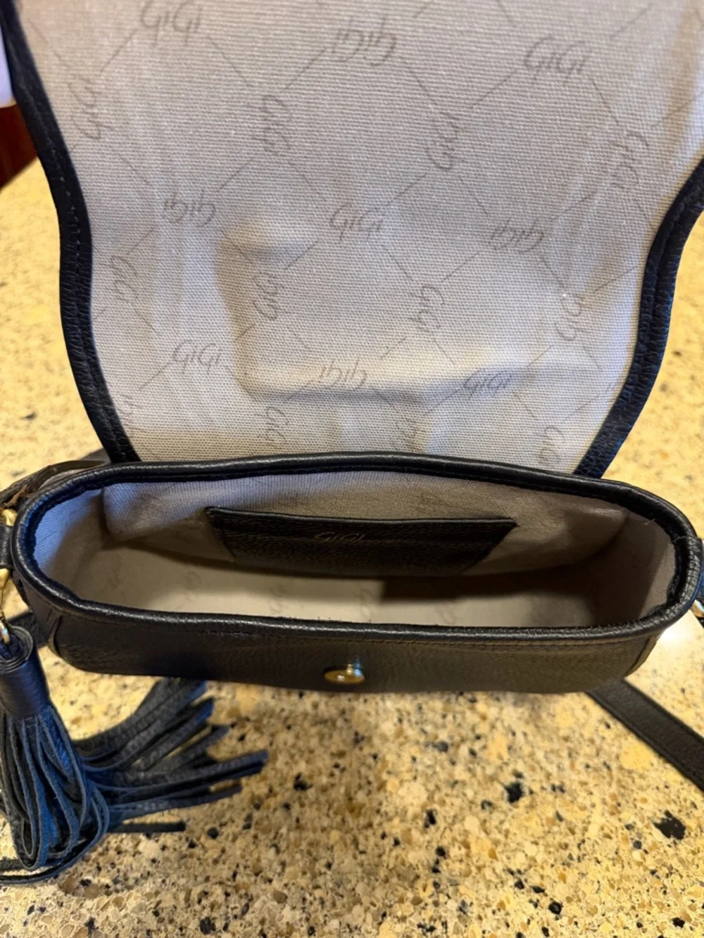 Gigi New York Cross Grain Leather Black Saddle Bag